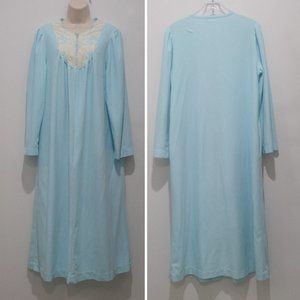 Vintage Shadowline Long Housecoat Robe Size Medium Powder Blue USA Made 2099